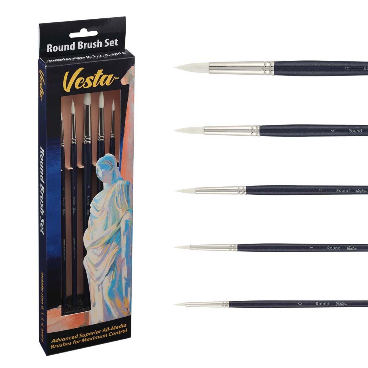 Creative Mark Vesta Synthetic Bristle Artist Paint Brushes for Acrylic Painting - Long Handle Acrylic Paint Brush Sets Mimic Chungking Bristles for Oils and Alkyds - Filbert, Bright, Flat, Round